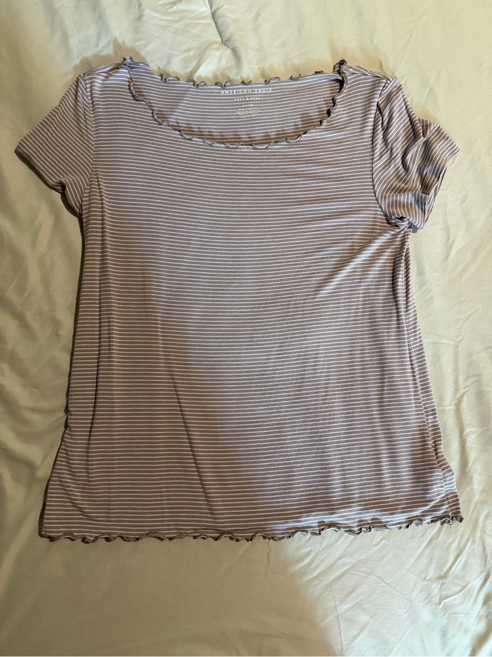 American Eagle Outfitters Lavender and White Striped Scoop Neck Crop Top